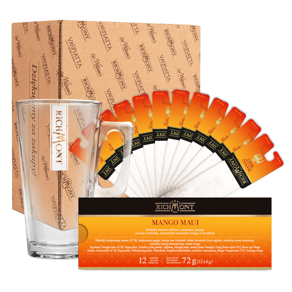 Herbata Zestaw Richmont Mango Maui 12 Saszetek + Szklanka Richmont Hot