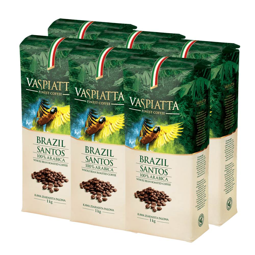 Coffee package 6x1kg Whole Beans Coffee Vaspiatta Brazil Santos 