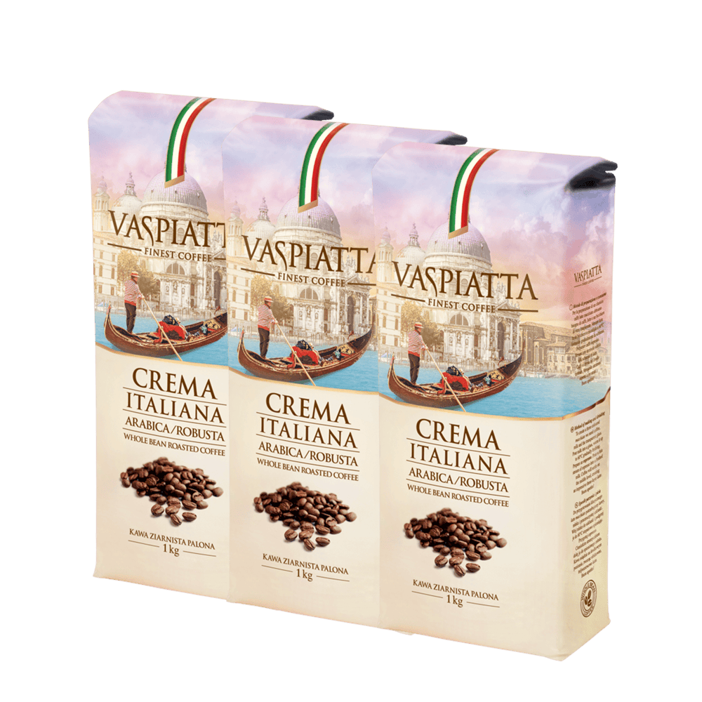 Pakiet 3x1kg Kawa Ziarnista Vaspiatta Crema Italiana