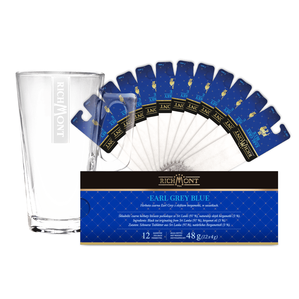 Richmont Earl Grey Blue Set – 12 Tea Bags + Richmont Hot Glass